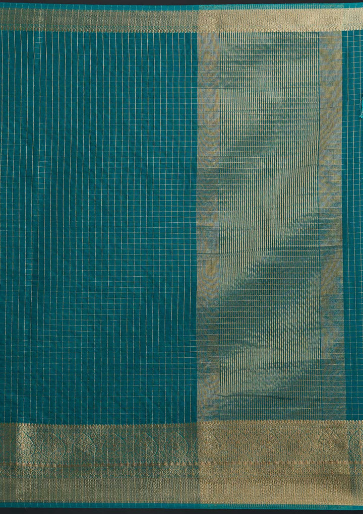 Rama Green Zariwork Tissue Designer Saree - koskii