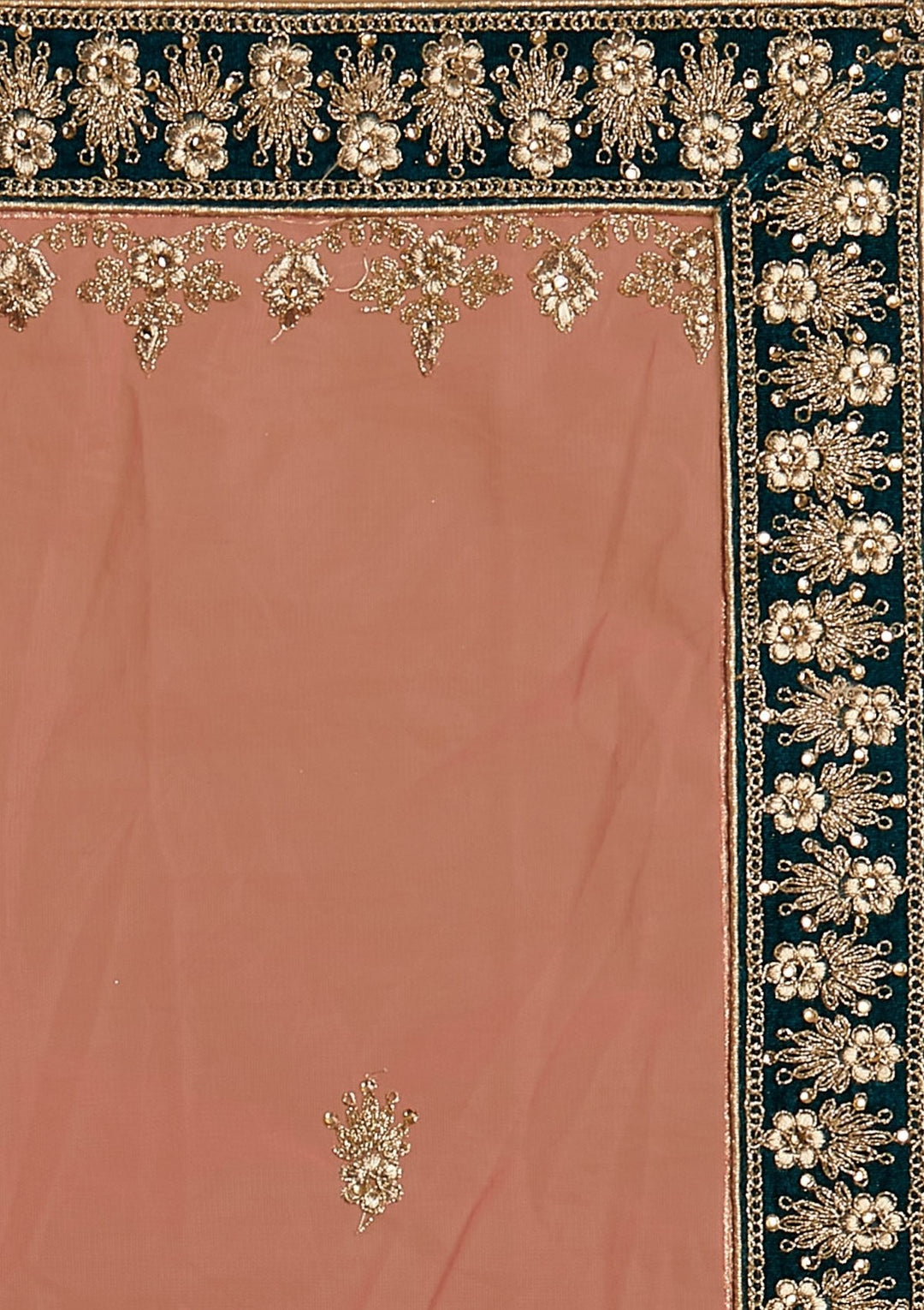 Rama Green Zariwork Velvet Designer Semi-Stitched Lehenga - koskii