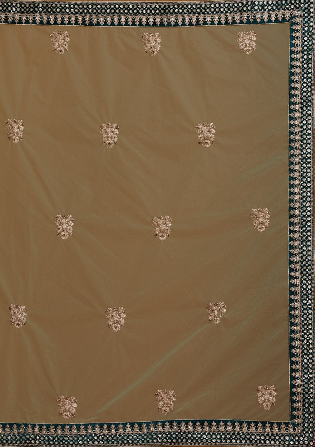 Rama Green Zariwork Velvet Designer Semi-Stitched Lehenga - koskii