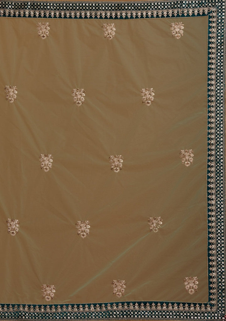 Rama Green Zariwork Velvet Designer Semi-Stitched Lehenga - koskii