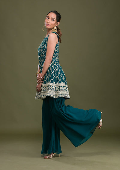 Rama Green Sequins Georgette Readymade Salwar Suit-Koskii