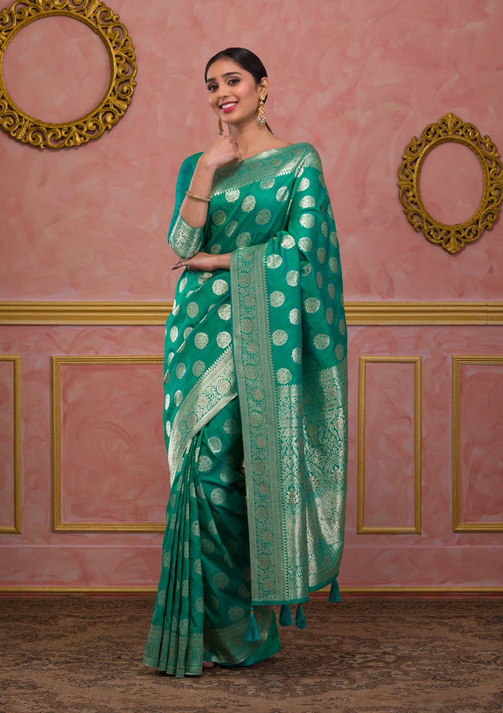 Rama Green Swarovski Art Silk Saree-Koskii