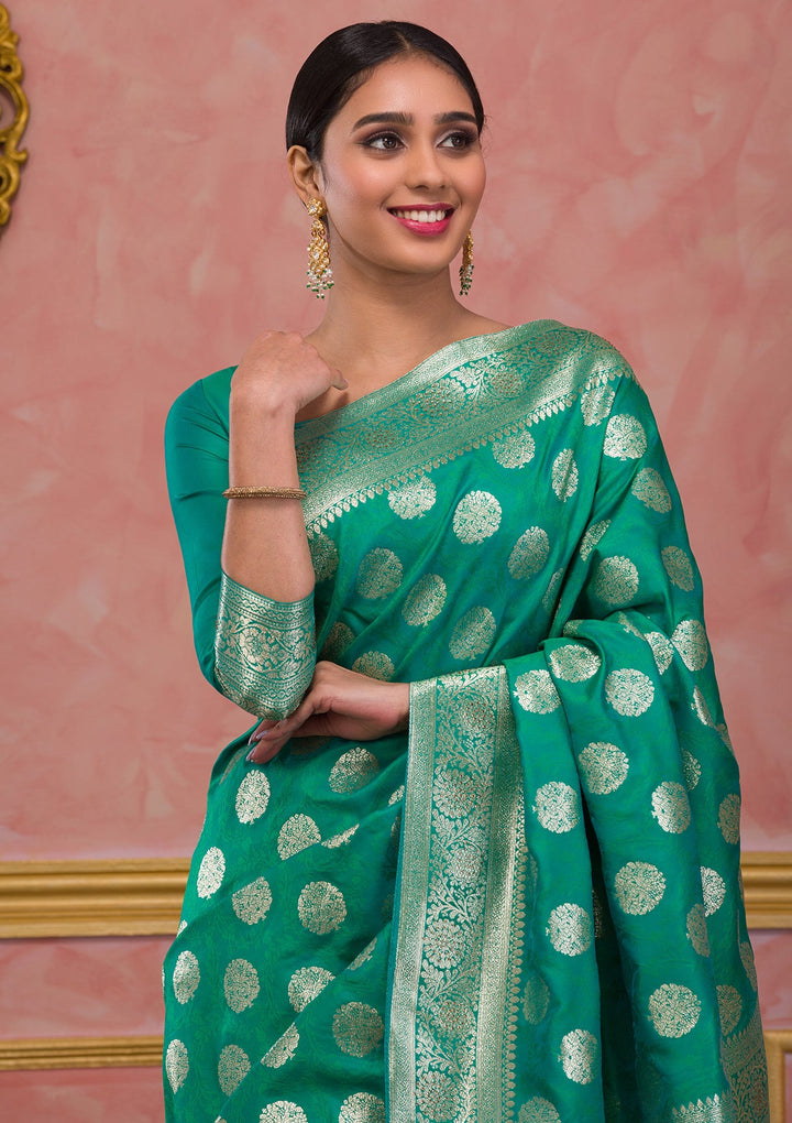 Rama Green Swarovski Art Silk Saree-Koskii