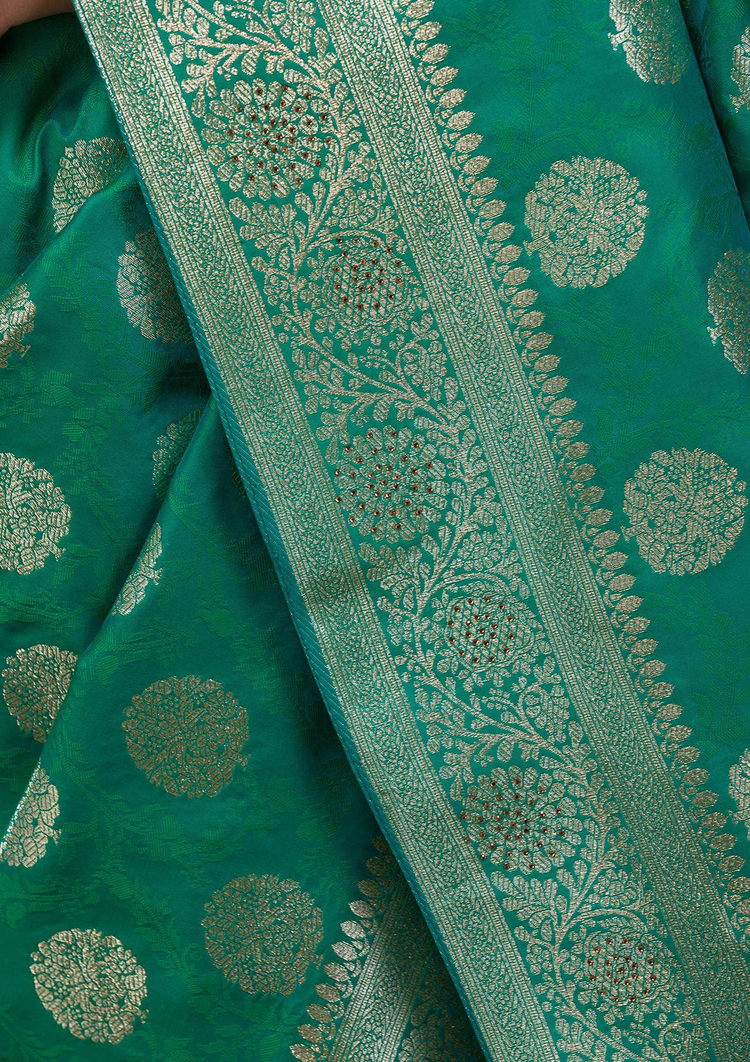 Rama Green Swarovski Art Silk Saree-Koskii
