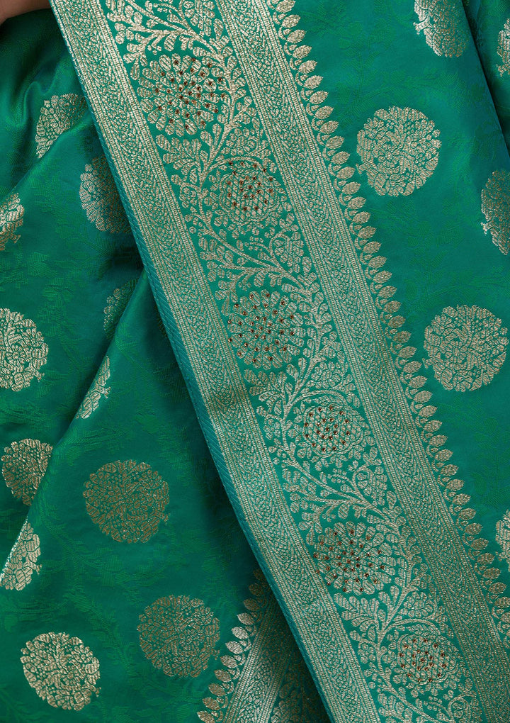 Rama Green Swarovski Art Silk Saree-Koskii