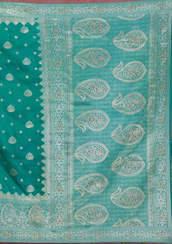 Rama Green Swarovski Brocade Saree-Koskii