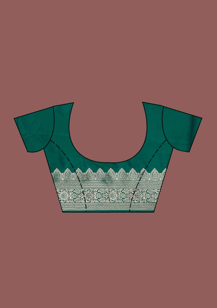 Rama Green Swarovski Brocade Saree-Koskii
