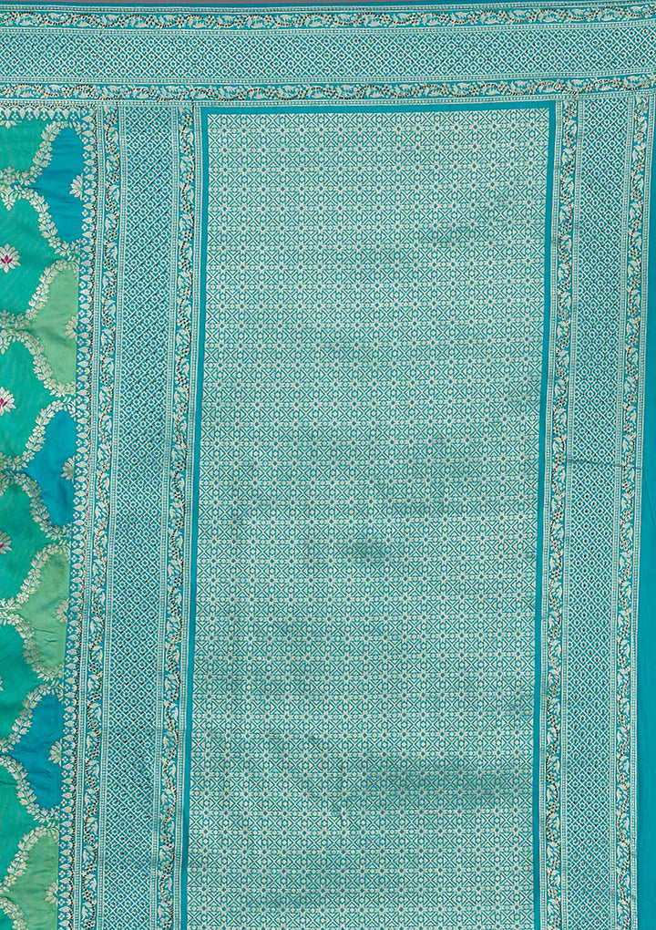 Rama Green Swarovski Raw Silk Saree-Koskii