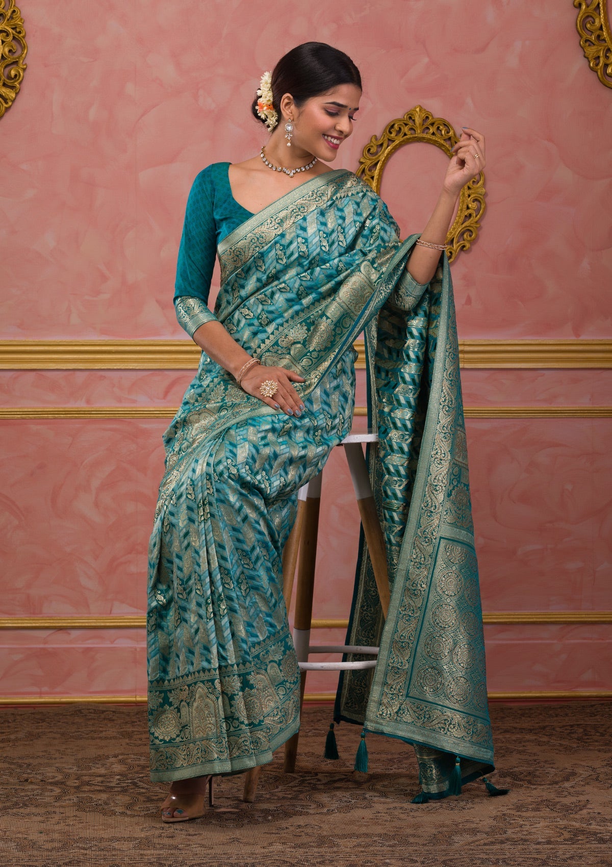 Rama Green Zariwork Art Silk Saree-Koskii