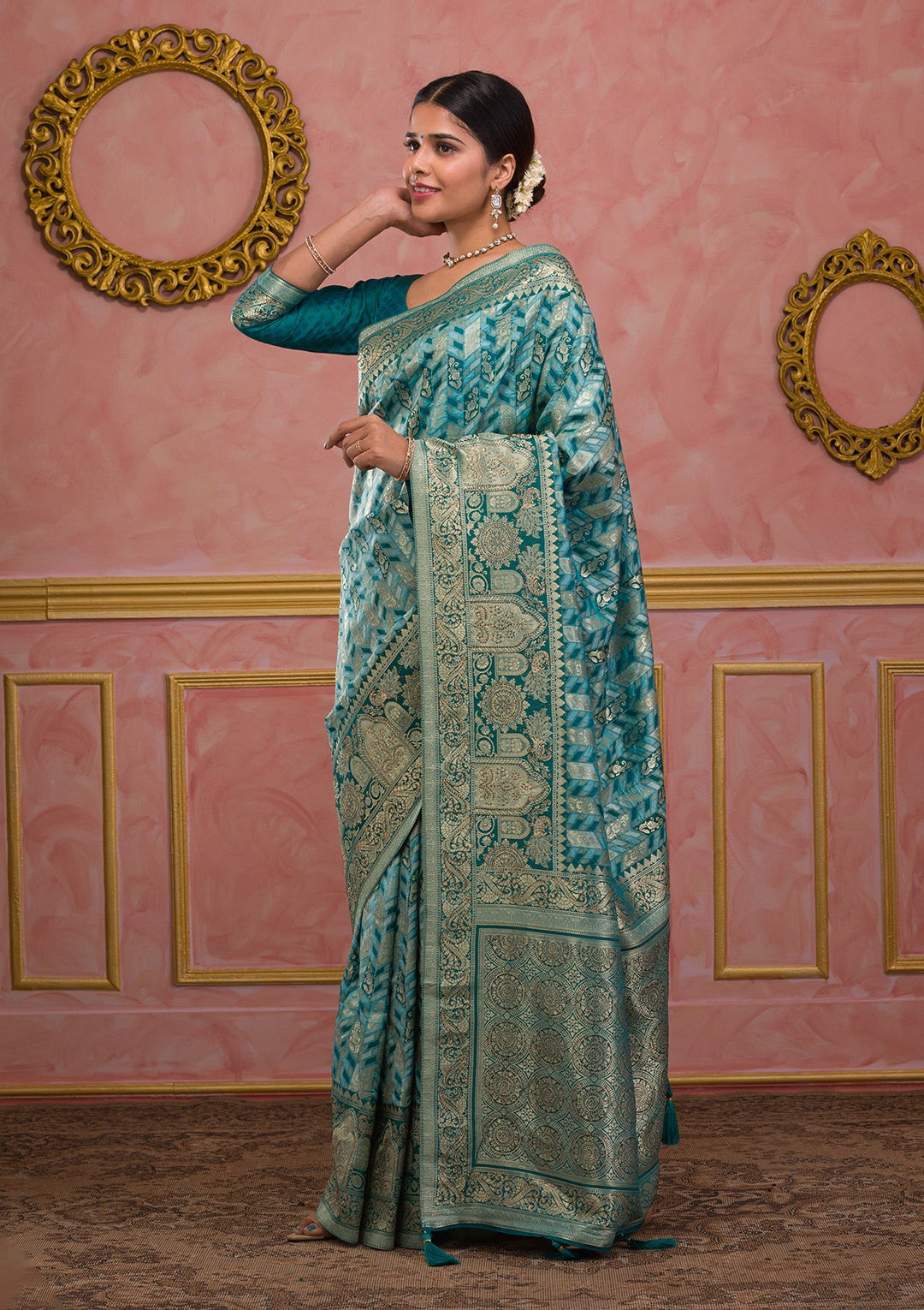 Rama Green Zariwork Art Silk Saree-Koskii