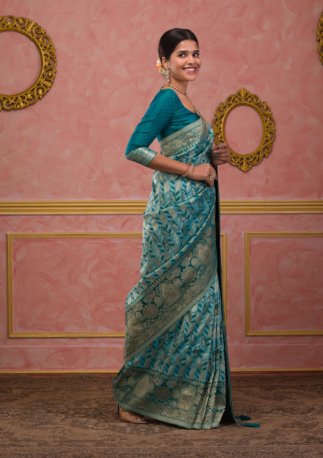 Rama Green Zariwork Art Silk Saree-Koskii