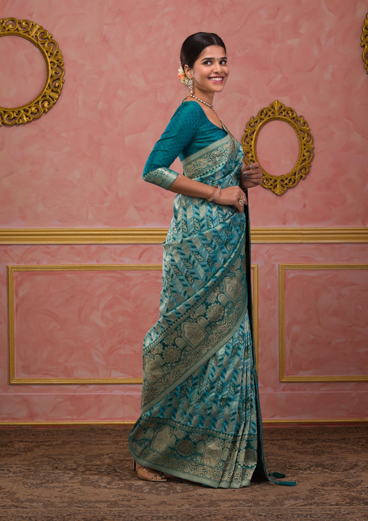 Rama Green Zariwork Art Silk Saree-Koskii