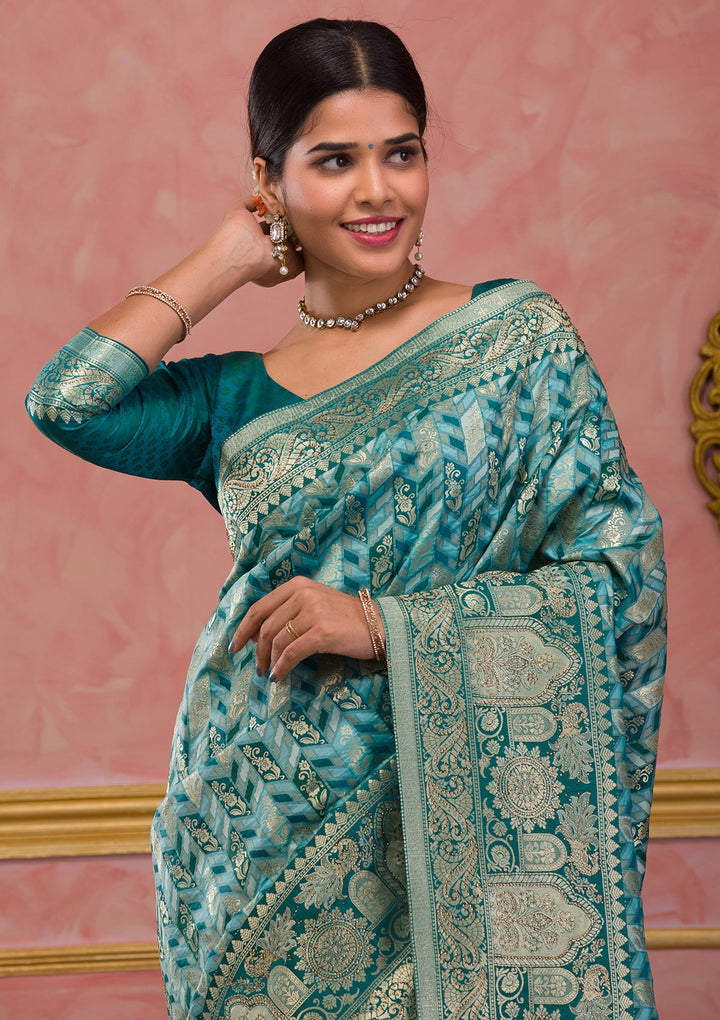 Rama Green Zariwork Art Silk Saree-Koskii