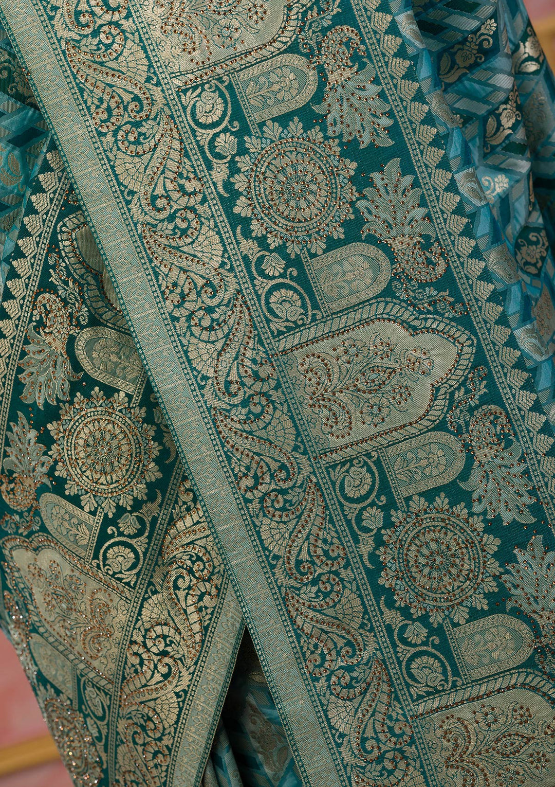 Rama Green Zariwork Art Silk Saree-Koskii