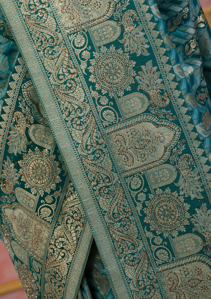Rama Green Zariwork Art Silk Saree-Koskii