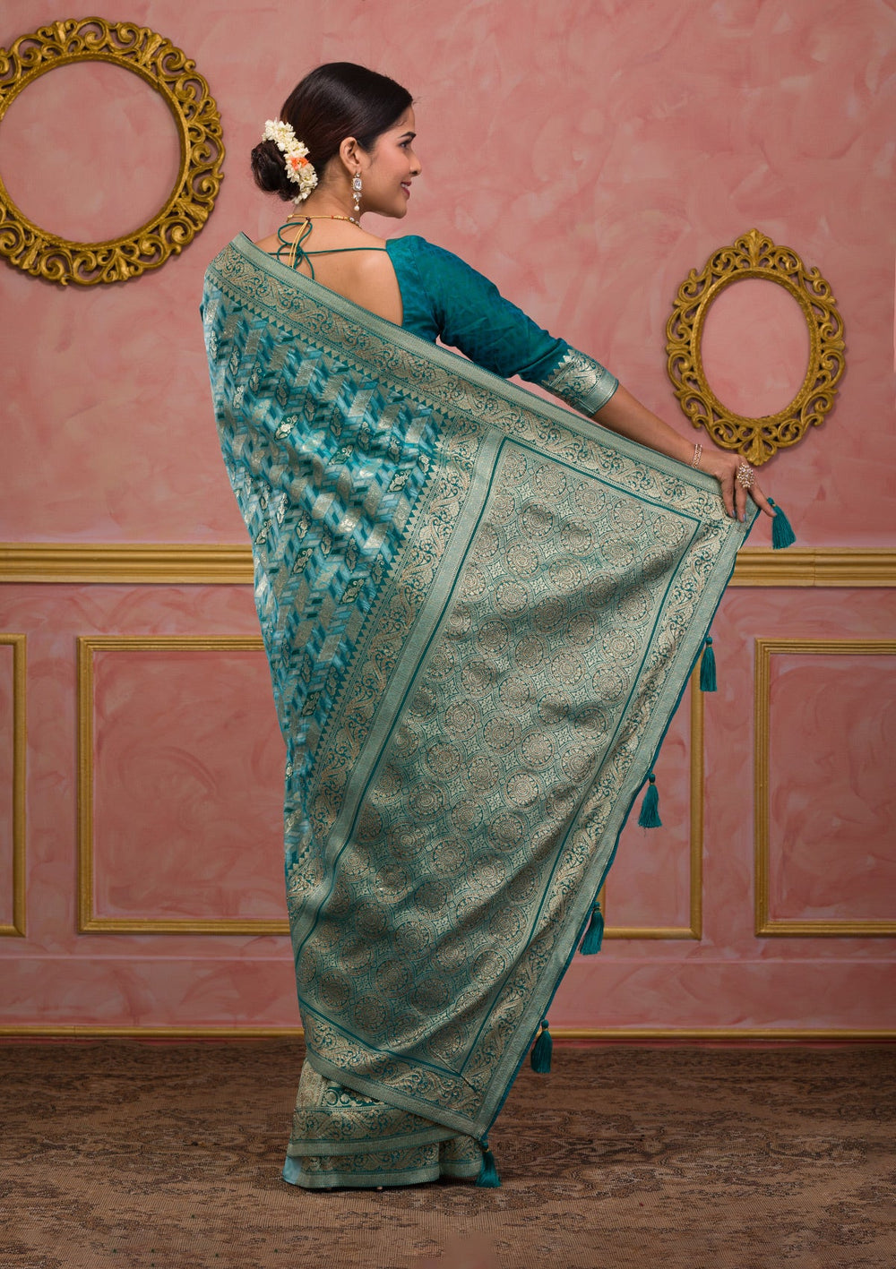 Rama Green Zariwork Art Silk Saree-Koskii