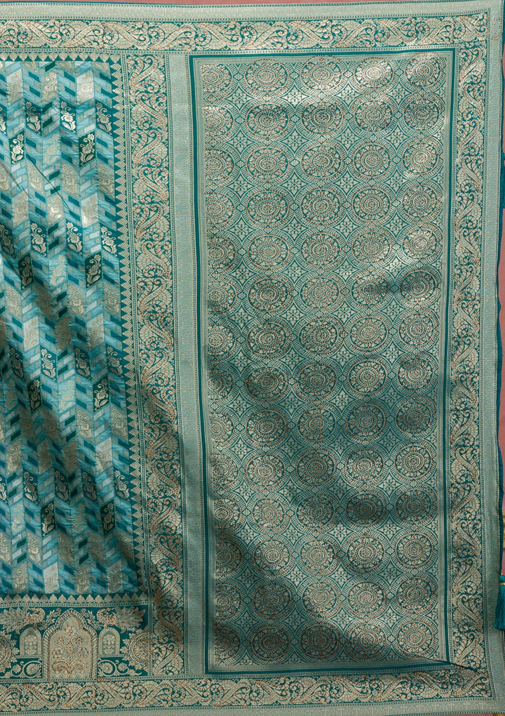 Rama Green Zariwork Art Silk Saree-Koskii