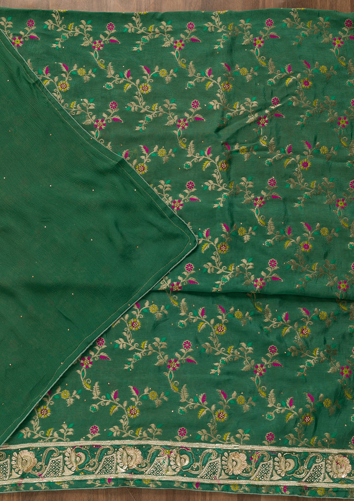 Rama Green Printed Brocade Unstitched Salwar Kameez-Koskii