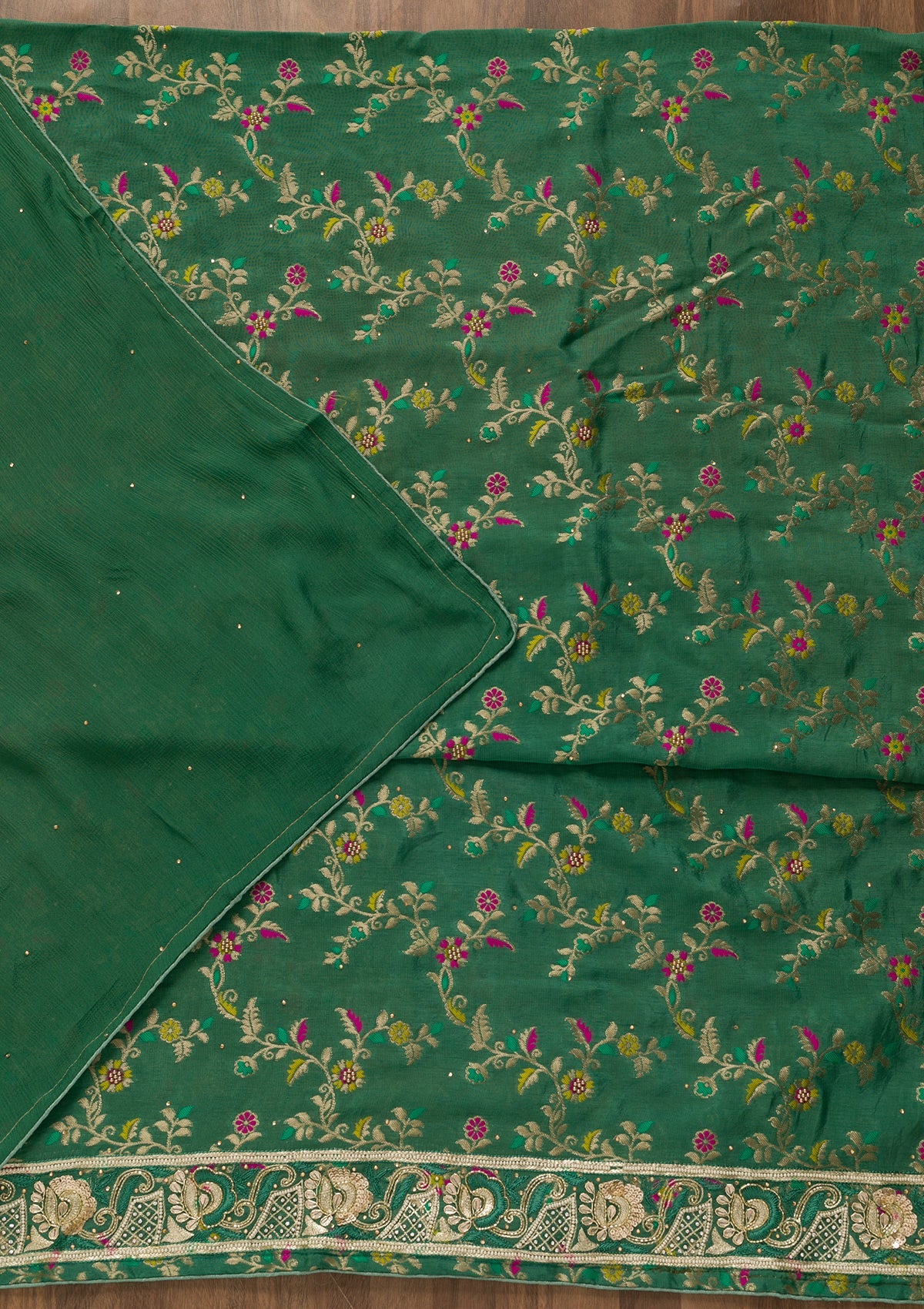 Rama Green Printed Brocade Unstitched Salwar Kameez-Koskii