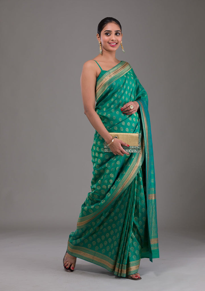 Rama Green Zariwork Brocade Saree-Koskii