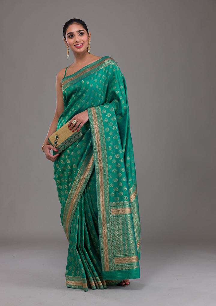 Rama Green Zariwork Brocade Saree-Koskii