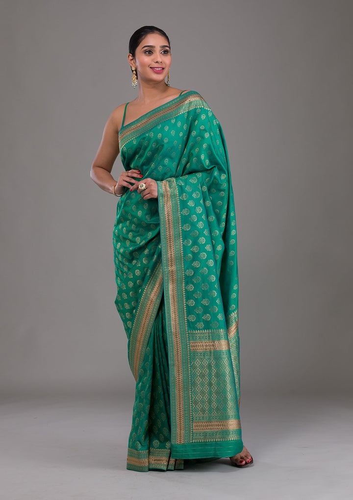 Rama Green Zariwork Brocade Saree-Koskii
