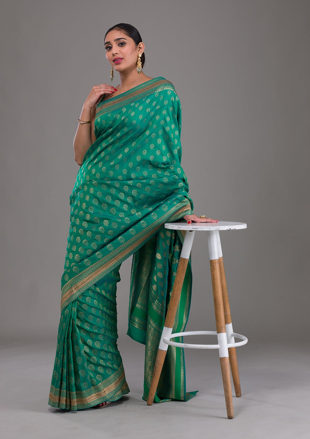 Rama Green Zariwork Brocade Saree-Koskii