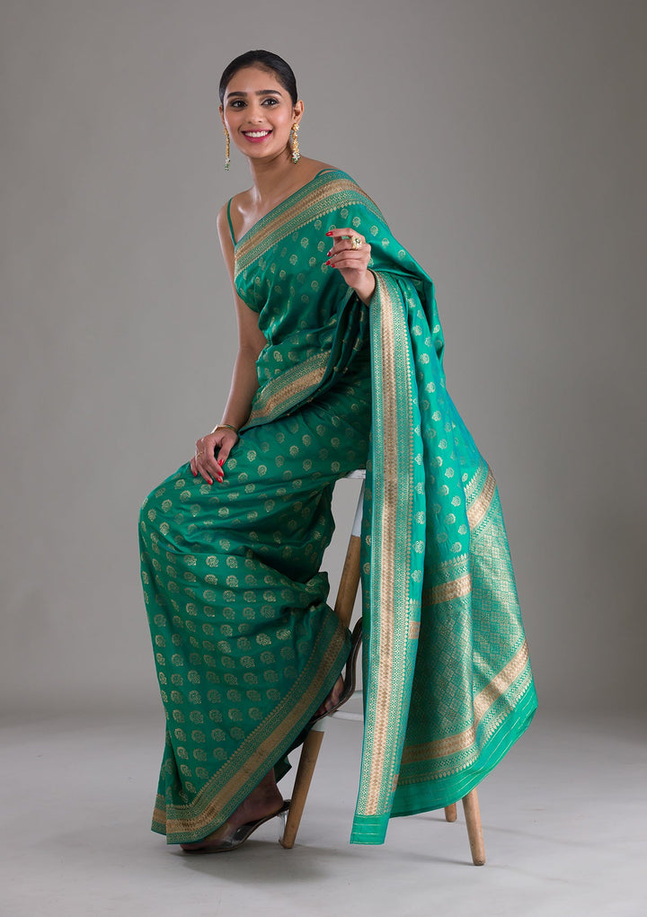 Rama Green Zariwork Brocade Saree-Koskii