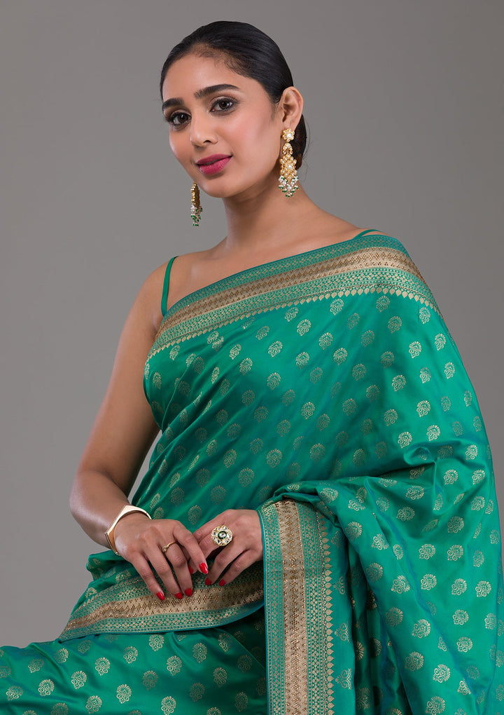 Rama Green Zariwork Brocade Saree-Koskii