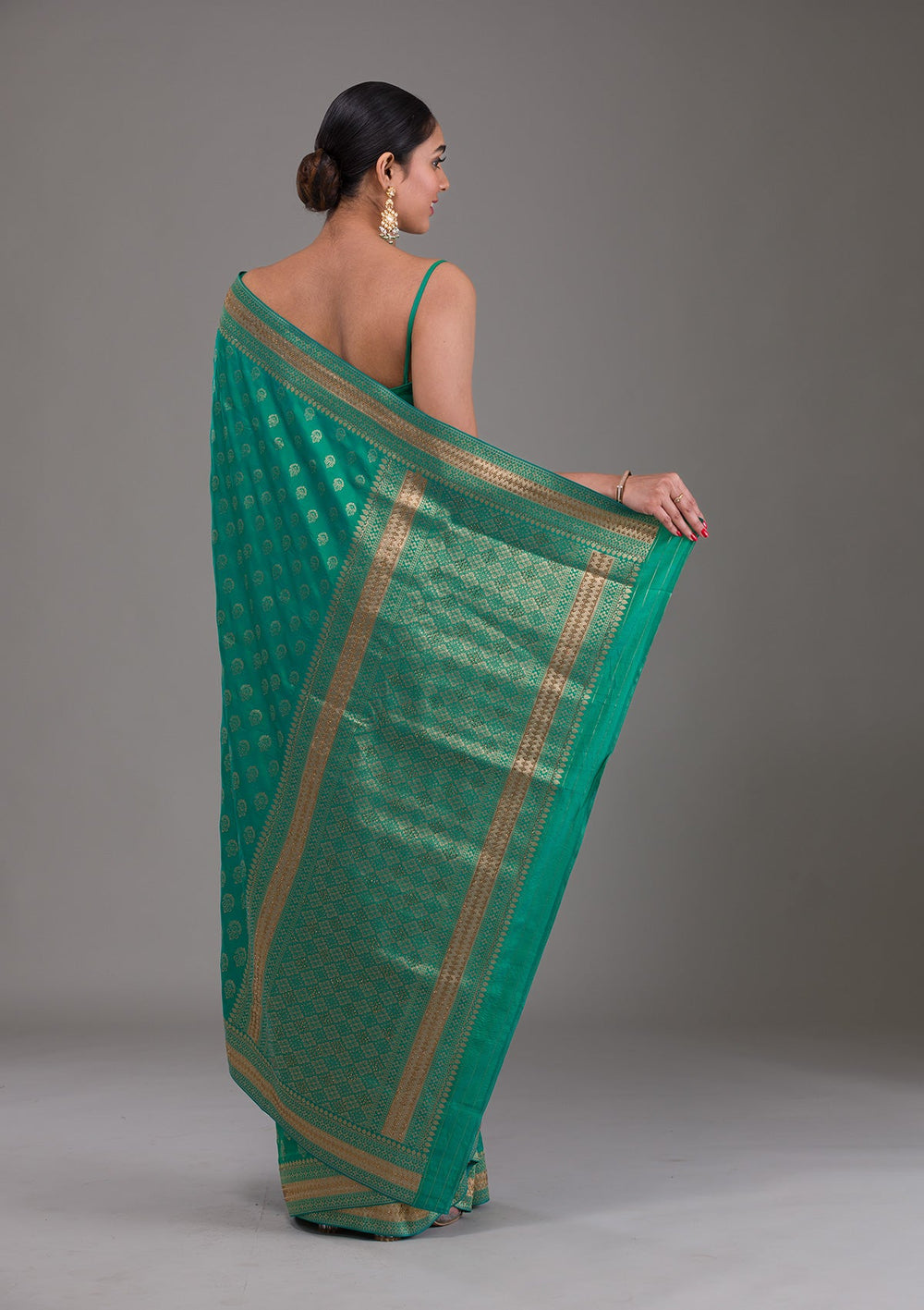 Rama Green Zariwork Brocade Saree-Koskii