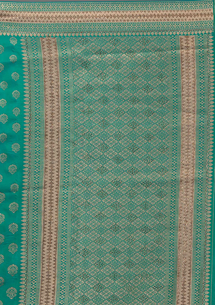 Rama Green Zariwork Brocade Saree-Koskii