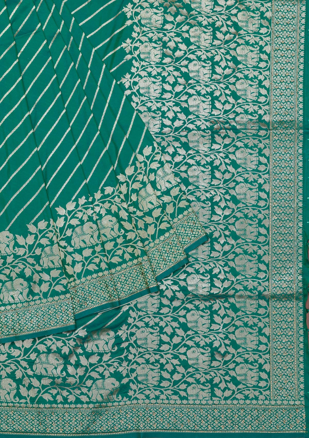 Rama Green Zariwork Raw Silk Saree-Koskii