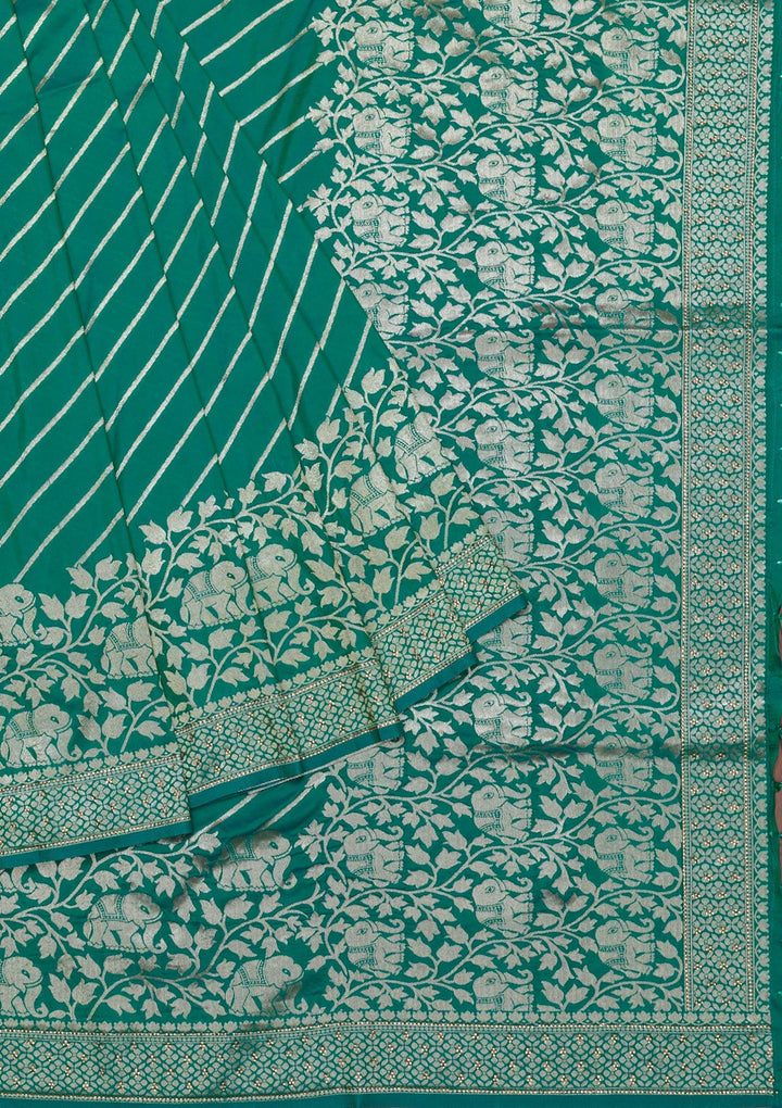 Rama Green Zariwork Raw Silk Saree-Koskii