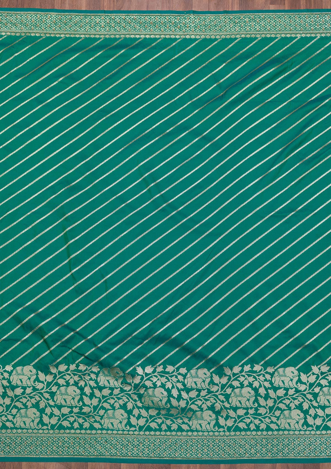 Rama Green Zariwork Raw Silk Saree-Koskii