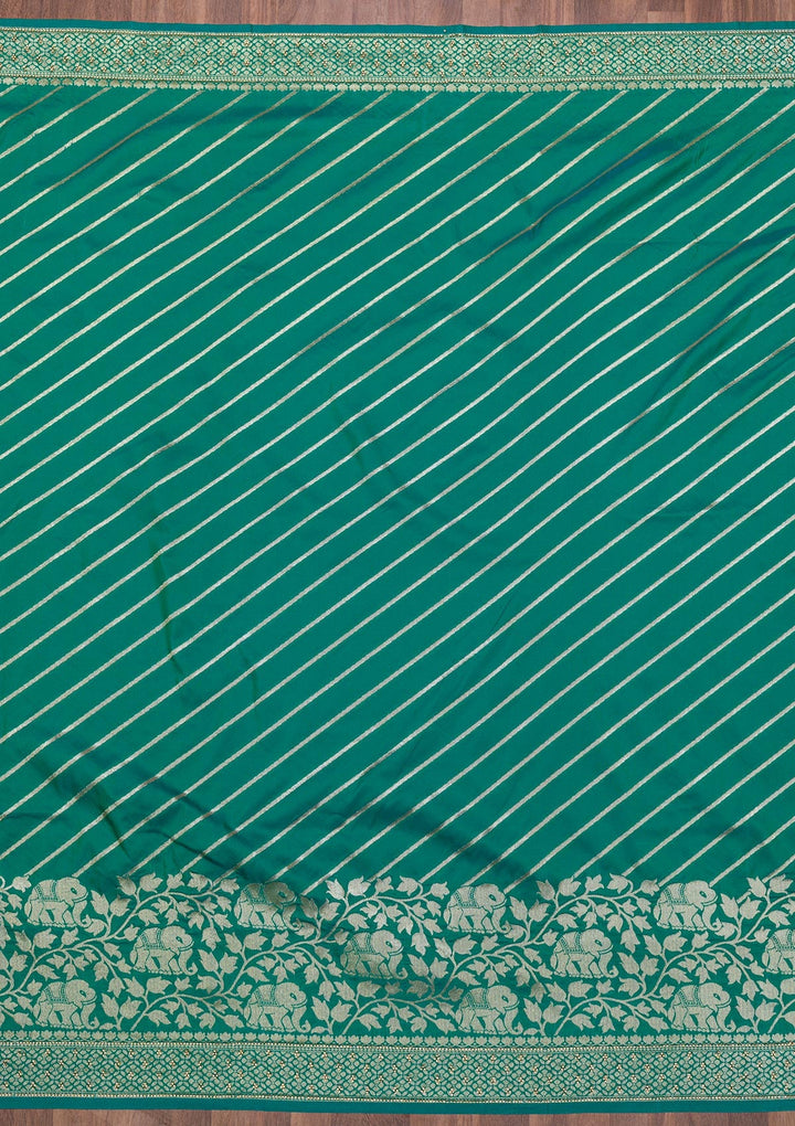 Rama Green Zariwork Raw Silk Saree-Koskii