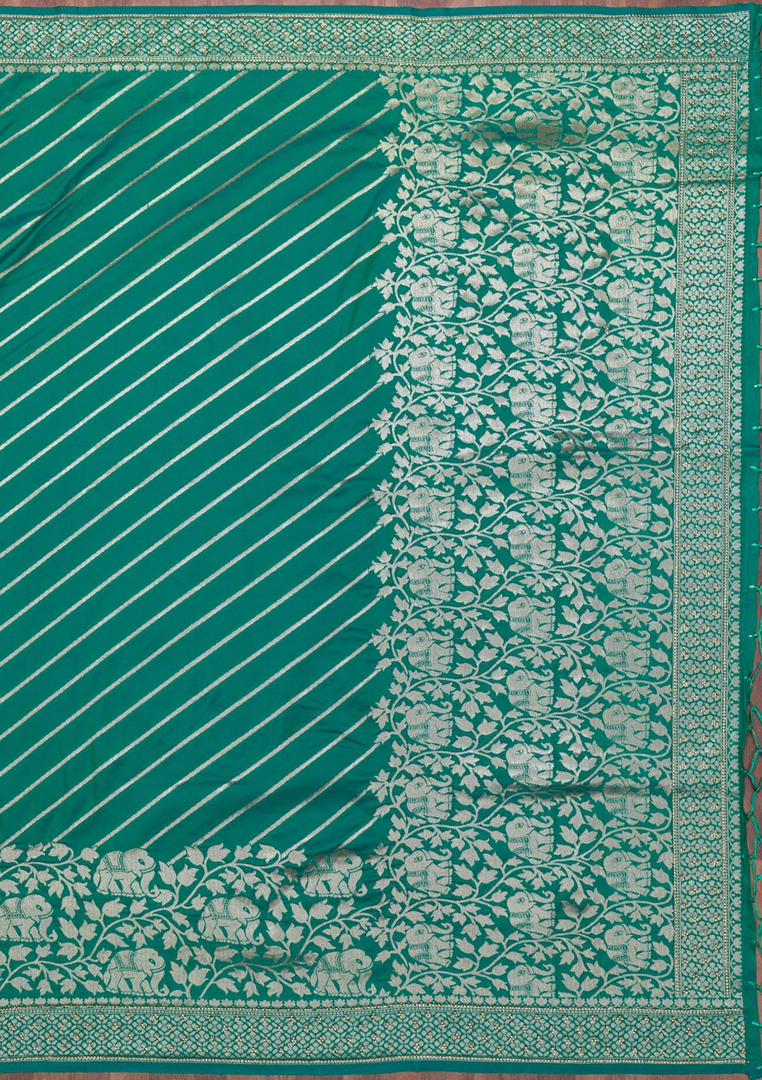 Rama Green Zariwork Raw Silk Saree-Koskii