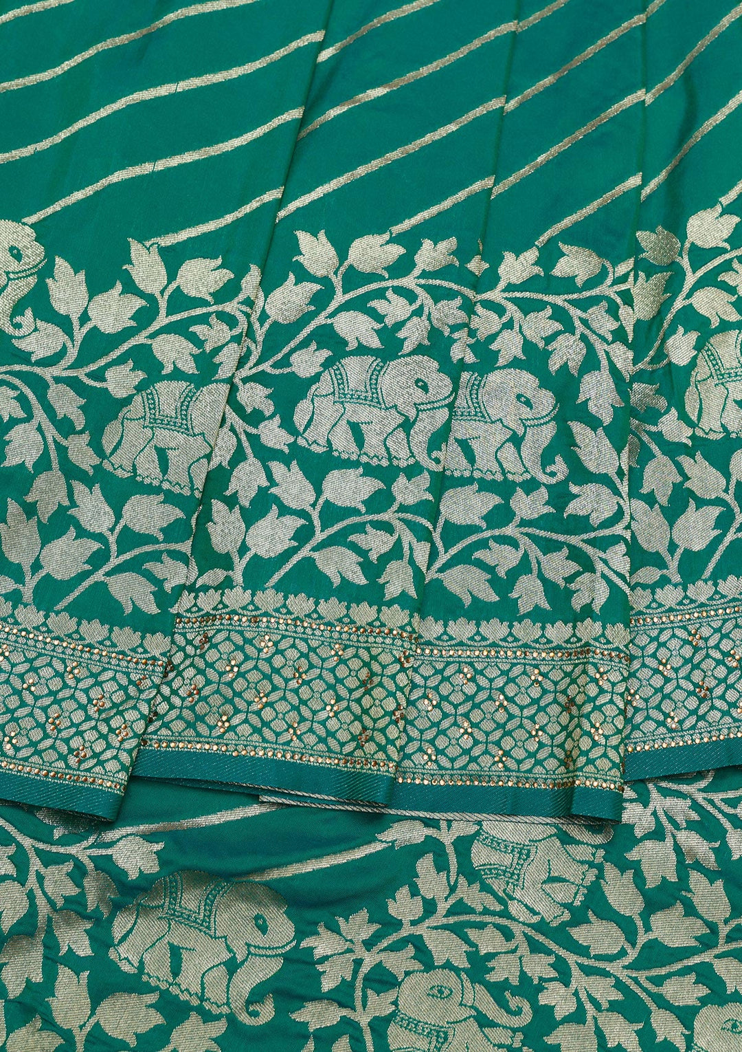 Rama Green Zariwork Raw Silk Saree-Koskii