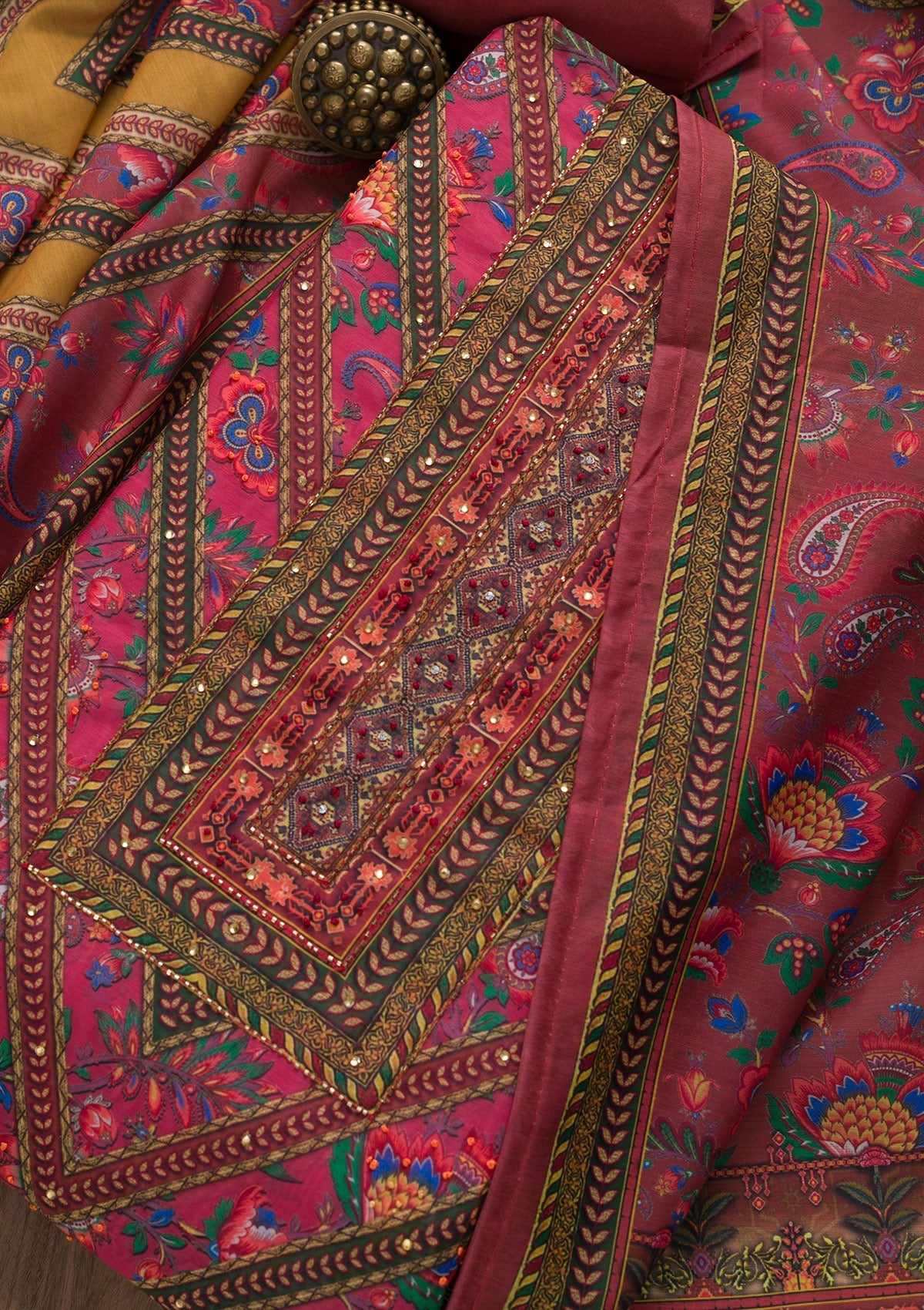 Rani Pink Cutdana Art Silk Unstitched Salwar Suit-Koskii