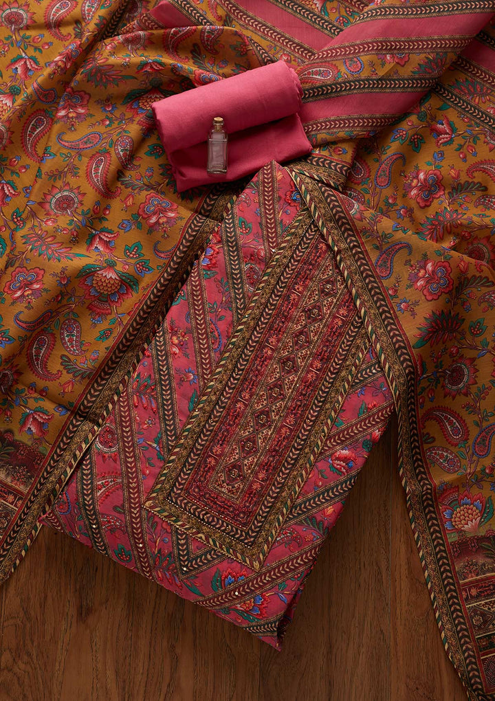 Rani Pink Cutdana Art Silk Designer Unstitched Salwar Suit - koskii