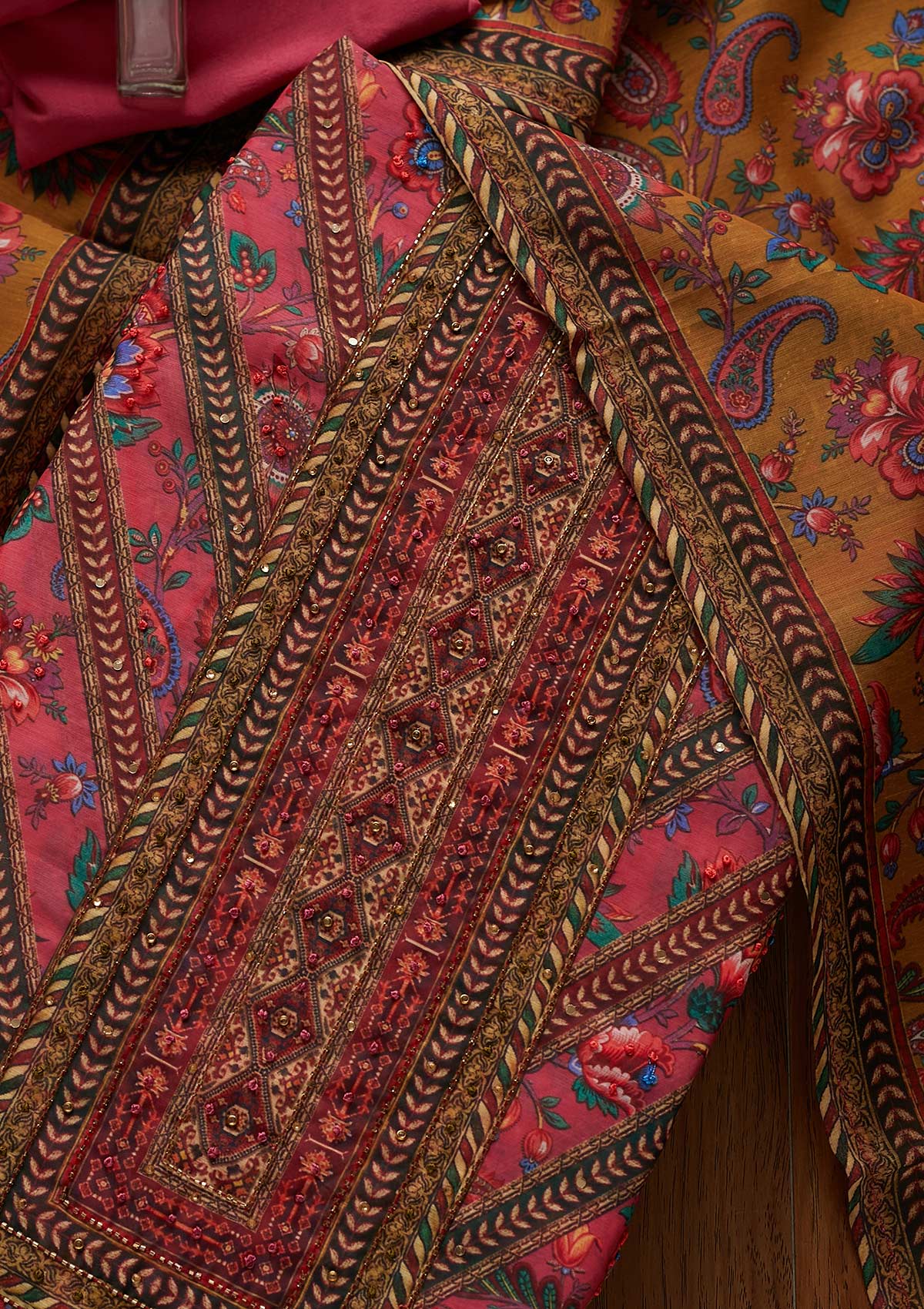 Rani Pink Cutdana Art Silk Designer Unstitched Salwar Suit - koskii