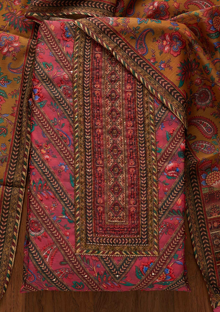 Rani Pink Cutdana Art Silk Designer Unstitched Salwar Suit - koskii