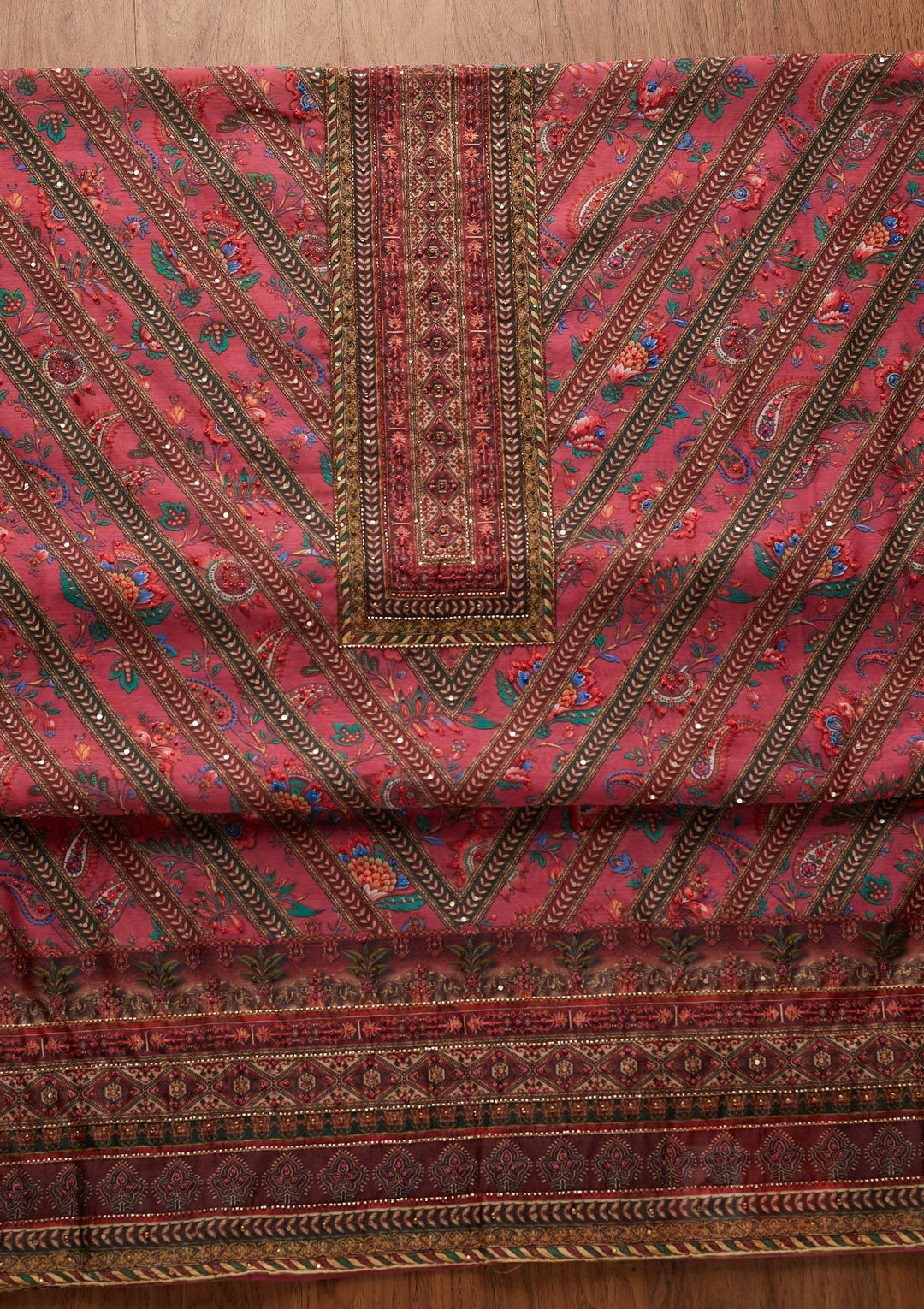 Rani Pink Cutdana Art Silk Designer Unstitched Salwar Suit - koskii