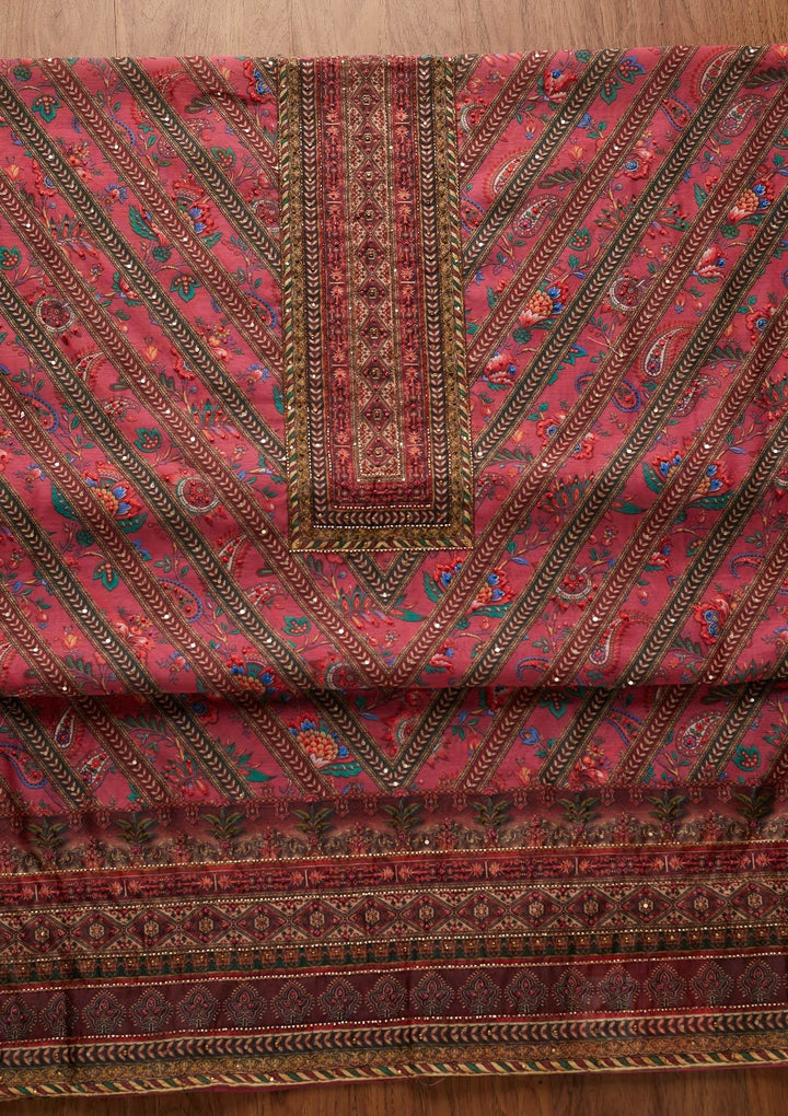 Rani Pink Cutdana Art Silk Designer Unstitched Salwar Suit - koskii