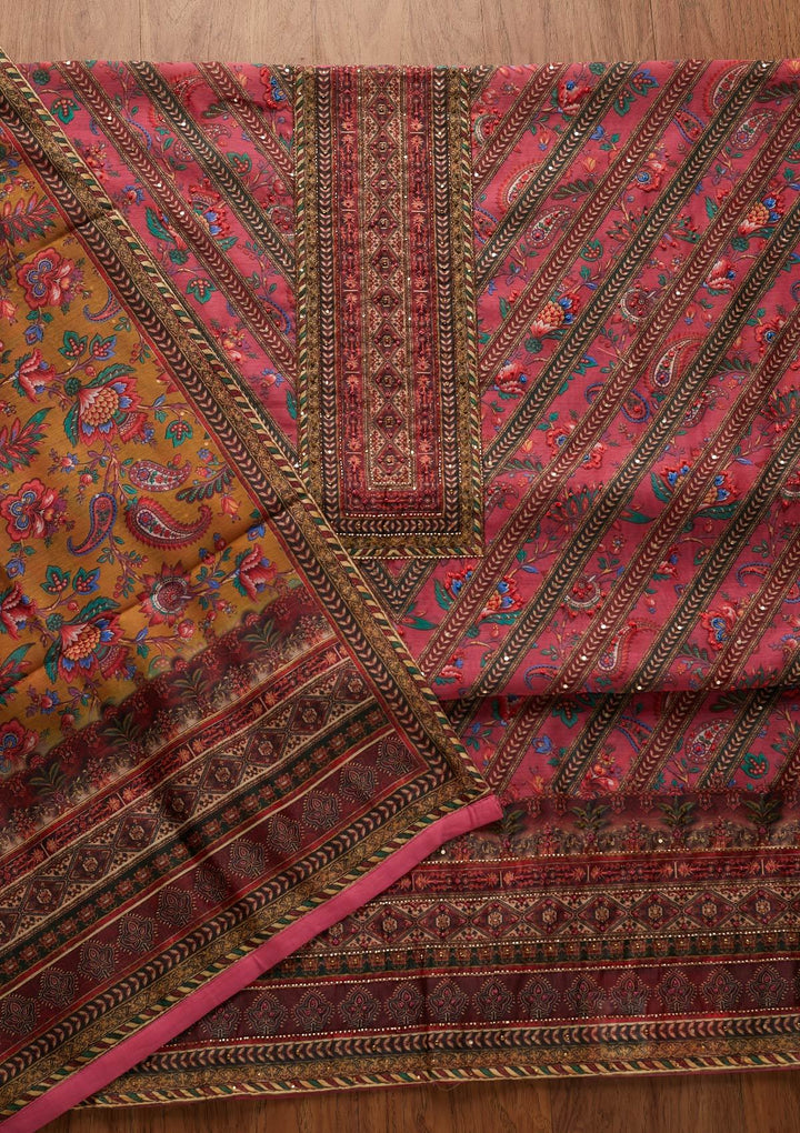 Rani Pink Cutdana Art Silk Designer Unstitched Salwar Suit - koskii