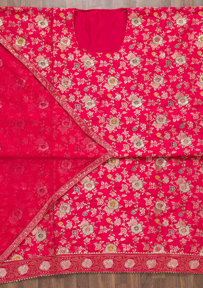 Rani Pink Raw Silk Cutdana Unstitched Salwar Suit-koskii