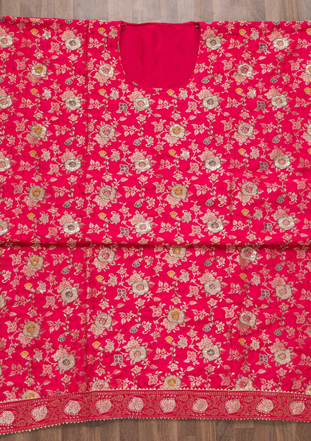 Rani Pink Raw Silk Cutdana Unstitched Salwar Suit-koskii