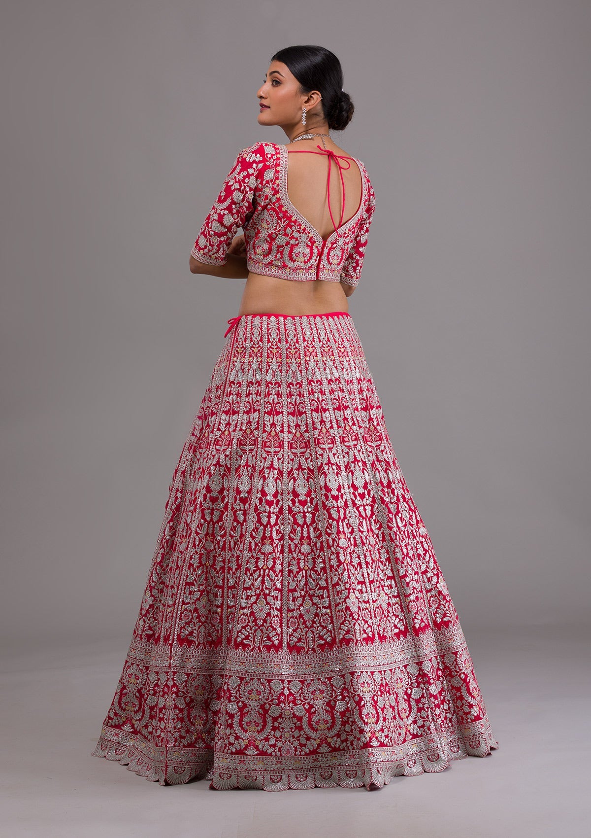 Rani Pink Silver Zariwork Georgette Designer Lehenga-Koskii