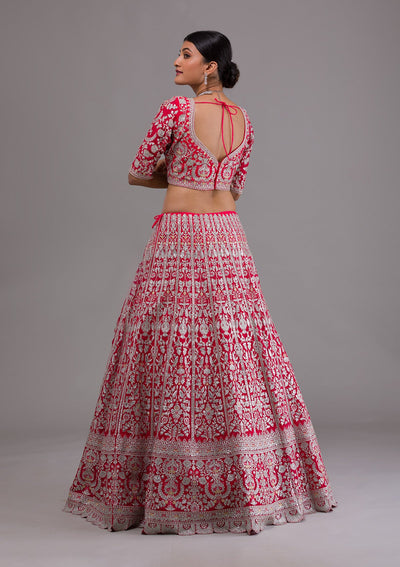 Rani Pink Silver Zariwork Georgette Designer Lehenga-Koskii