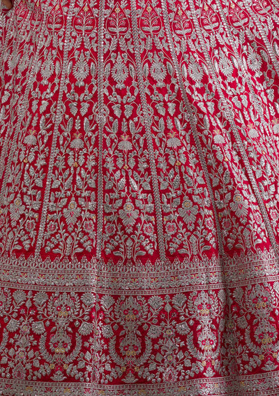 Rani Pink Silver Zariwork Georgette Designer Lehenga-Koskii