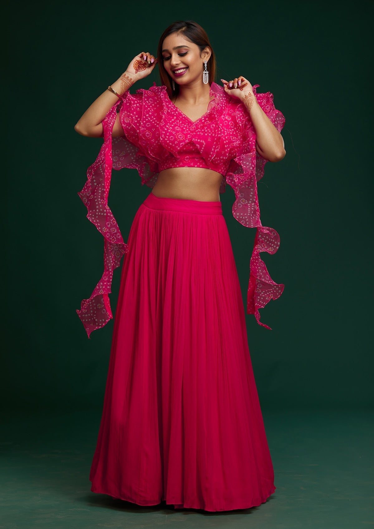 Rani Pink Bandhani Georgette Designer Lehenga- Koskii